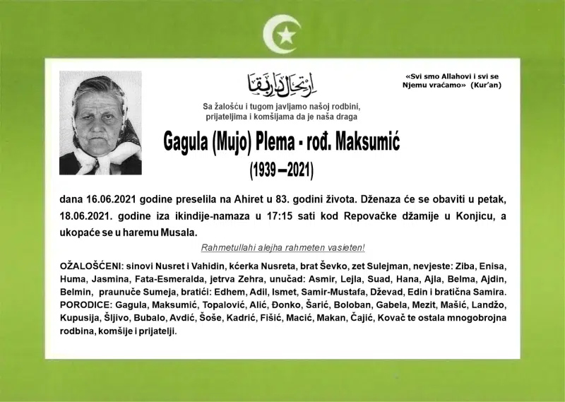 Preminula je Gagula Maksumić
