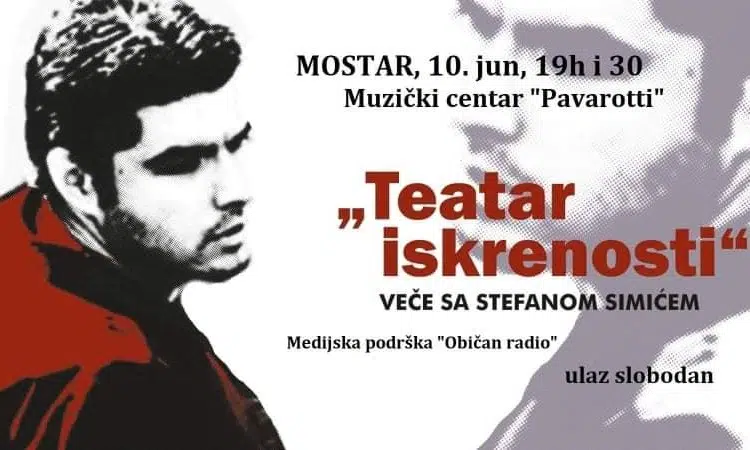 Teatar iskrenosti u Mostaru – Večer s pjesnikom Stefanom Simićem