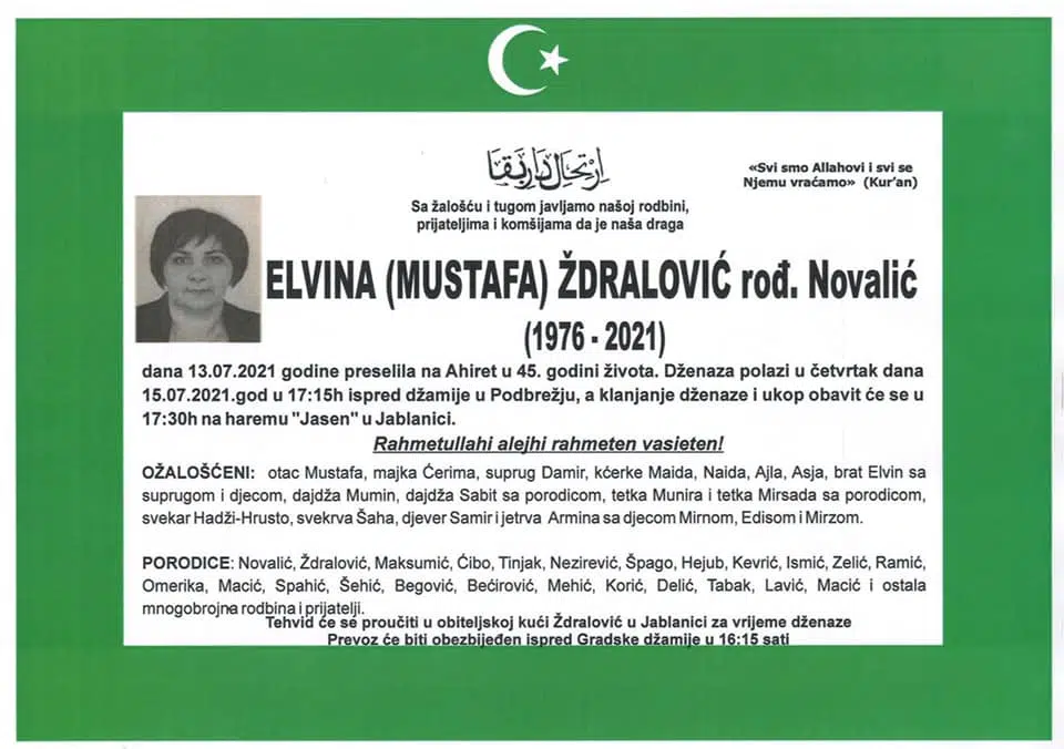 Preminula je Elvina Ždralović