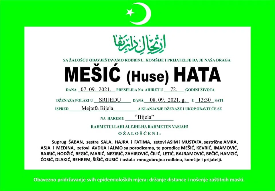 Preminula je Mešić Hata
