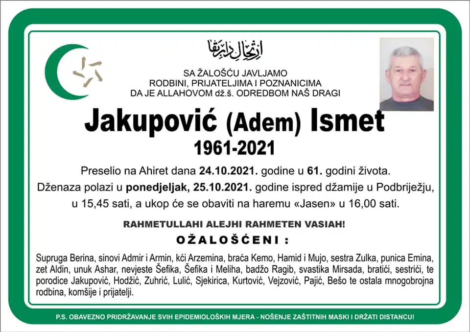 Preminuo je Jakupović Ismet