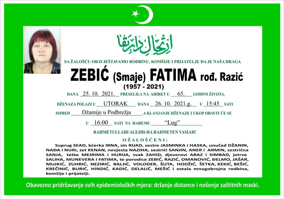 Preminula je Zebić Fatima