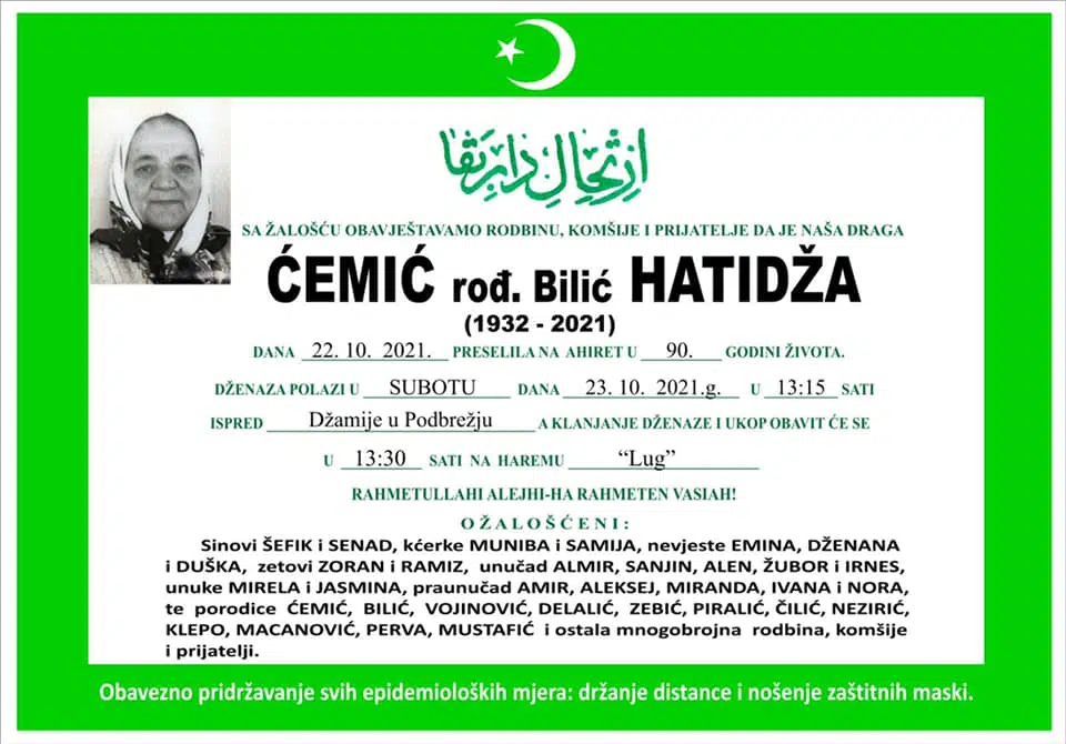 Preminula je Ćemić Hatidža