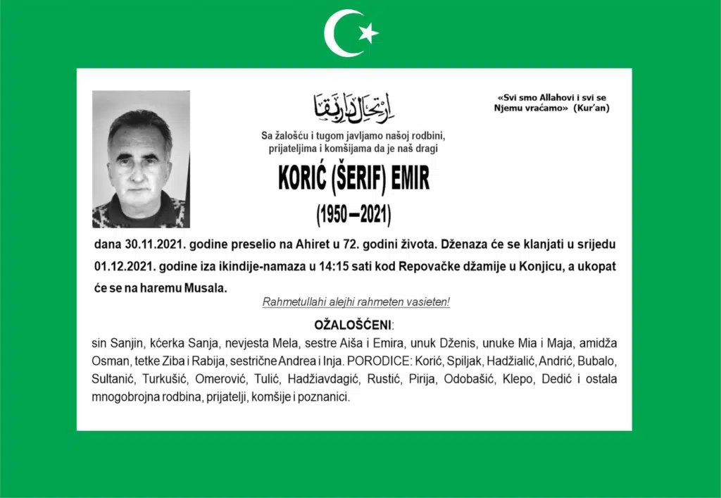 Preminuo je Korić Emir