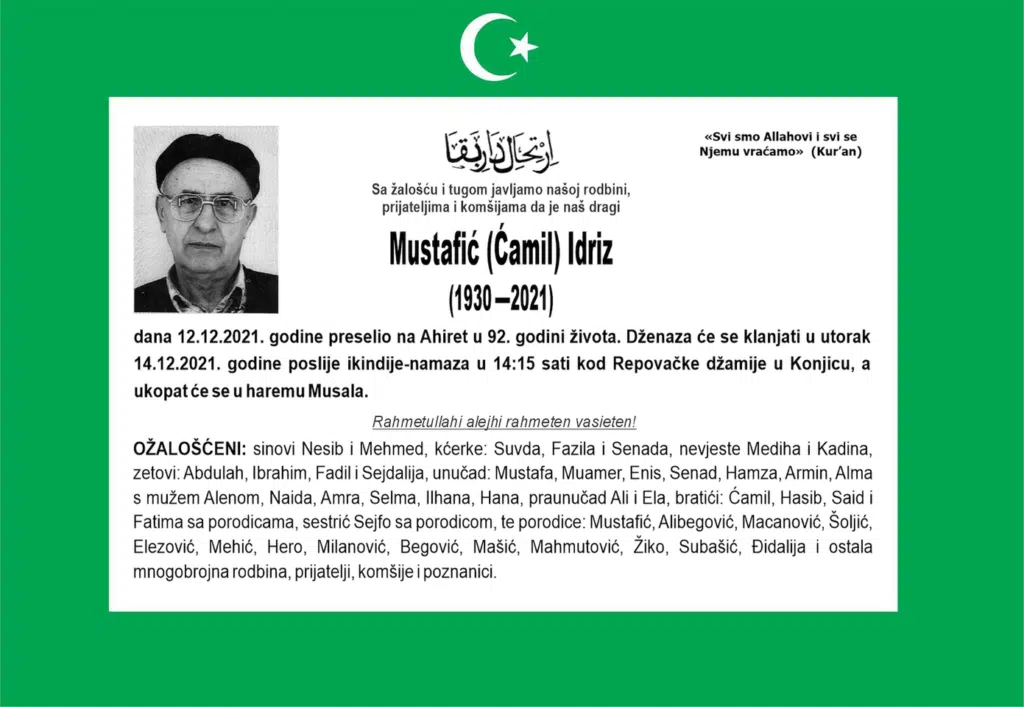 Preminuo je Mustafić Idriz