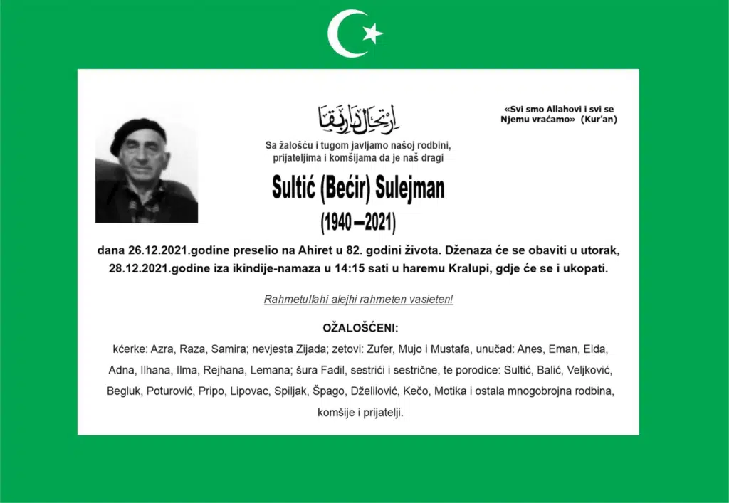 Preminuo je Sultić Sulejman
