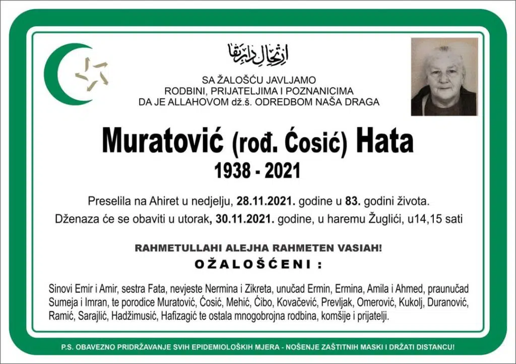 Preminula je Muratović Hata