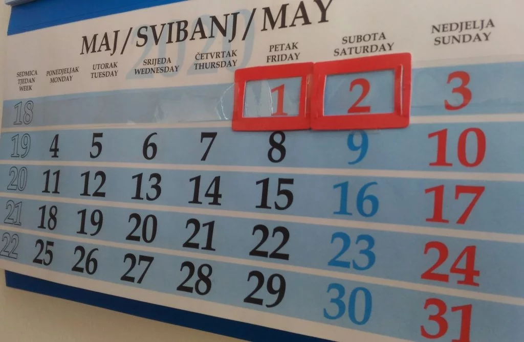 Neradni dani 1., 2. i 3. maj / svibanj
