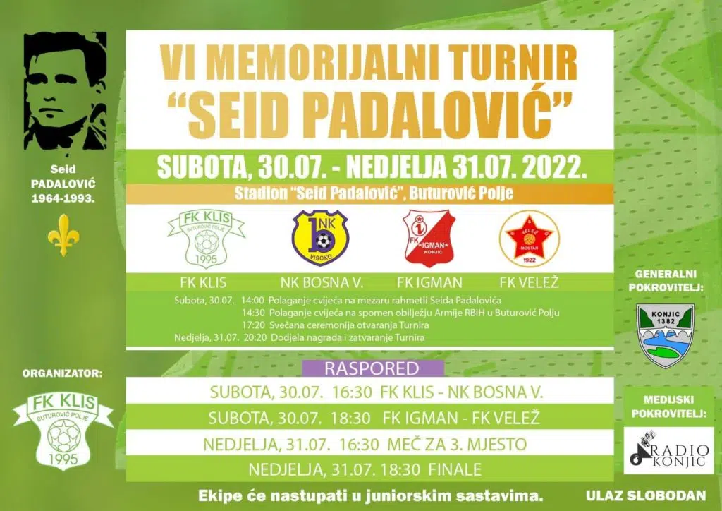 FK Klis organizuje VI memorijalni turnir „Seid Padalović“ u subotu 30. i nedjelju 31. jula