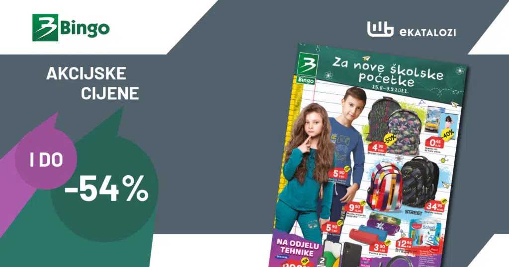 BINGO katalog 【SNIŽENJE I DO 54%】SVE ZA ŠKOLU Avgust i Septembar 2022 NOVO sniženje od 25.8. do 9.9.2022.