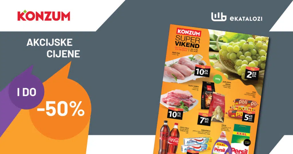 KONZUM Vikend akcija ▷【Sniženje -50%】AVGUST 2022 NOVA sniženja od 11.8. do 14.8.2022.