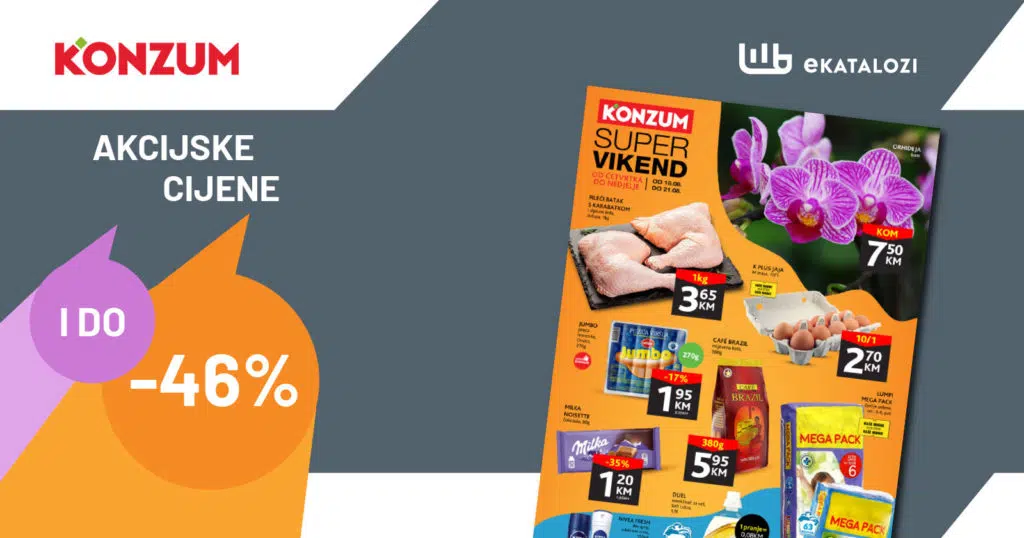 KONZUM Vikend akcija ▷【Sniženje -46%】AVGUST 2022 NOVI popusti od 18.8. do 21.8.2022.