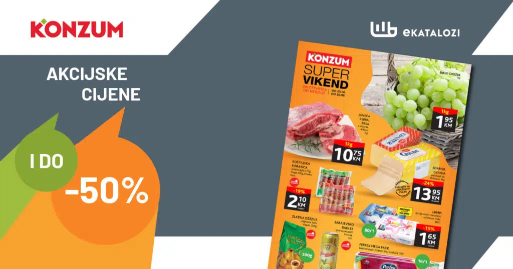 KONZUM Vikend akcija ▷【Sniženje -50%】AVGUST 2022 super sniženje od 25.8. do 28.8.2022.