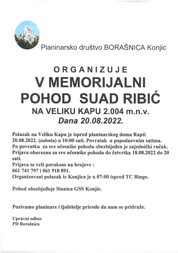 Memorijalni pohod Suad Ribić na Veliku kapu, subota 20.august