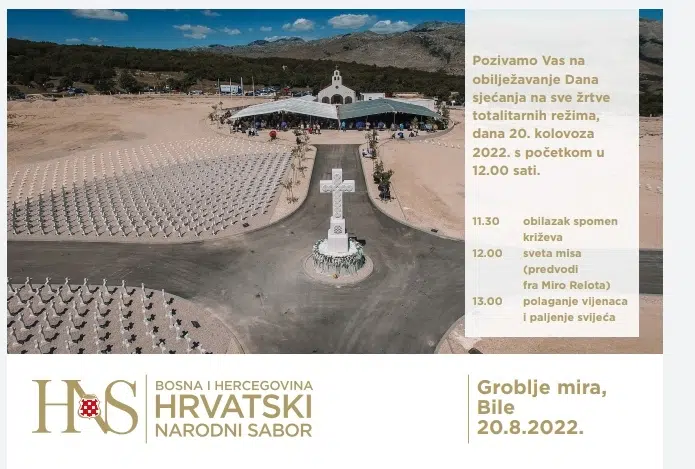 Najava: Sveta misa na Groblju mira u povodu obljetnice Europskog dana sjećanja na sve žrtve totalitarnih režima