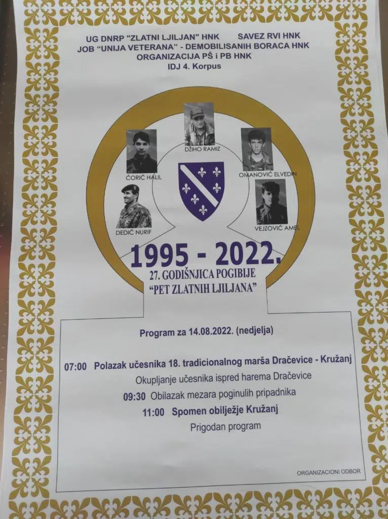 U nedjelju obilježavanje 27. godišnjice pogibije pet “Zlatnih ljiljana”