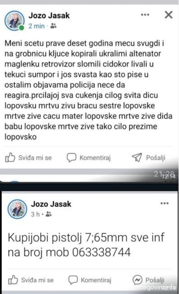 MUP ŽZH O MASAKRU U GORICI Policija nije imala informaciju da je Jozo Jasak kupovao oružje preko Facebooka