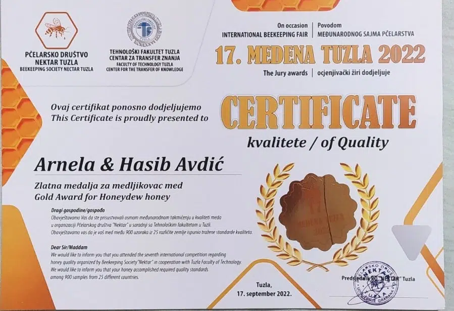 Pčelari Hasib i Arnela Avdić osvojili dvije zlatne i jednu bronzanu medalju
