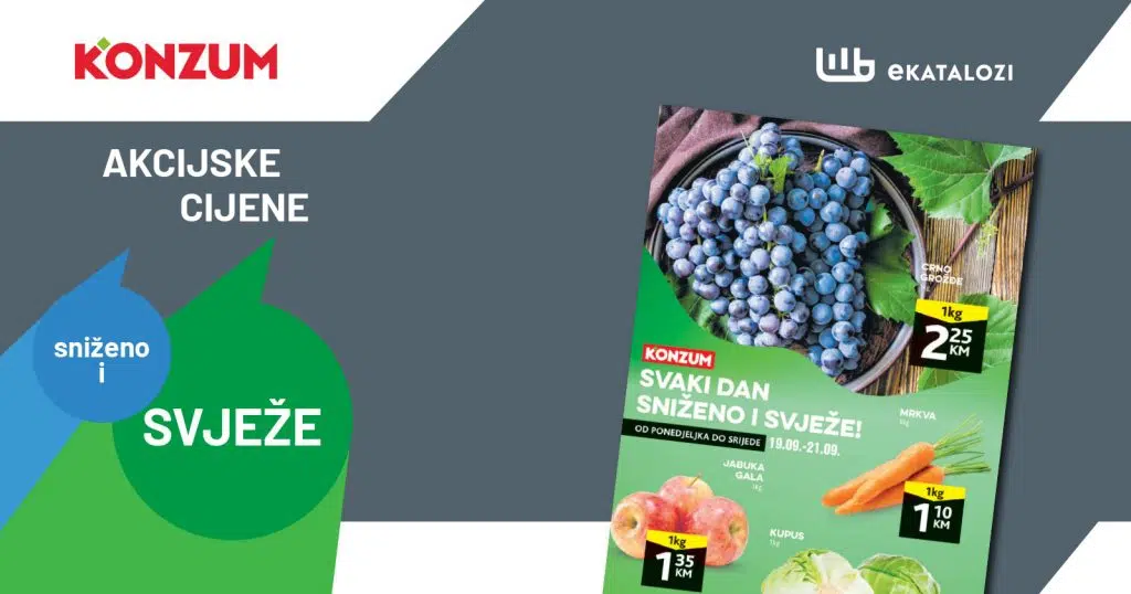 KONZUM Akcija sniženo i svježe【početak sedmice】SEPTEMBAR 2022 super akcija od 19.9. do 21.9.2022.