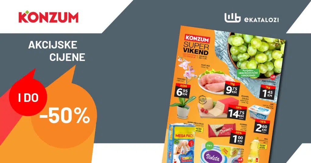KONZUM Vikend akcija ▷【Sniženje do 50%】SEPTEMBAR 2022 novi popusti od 8.9. do 11.9.2022.