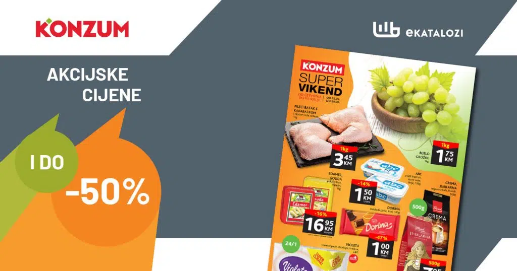 KONZUM Vikend akcija ▷【Sniženje do 53%】svježe meso, voće i povrće, prehrana, hemija i kozmetika od 22.9. do 25.9.2022.