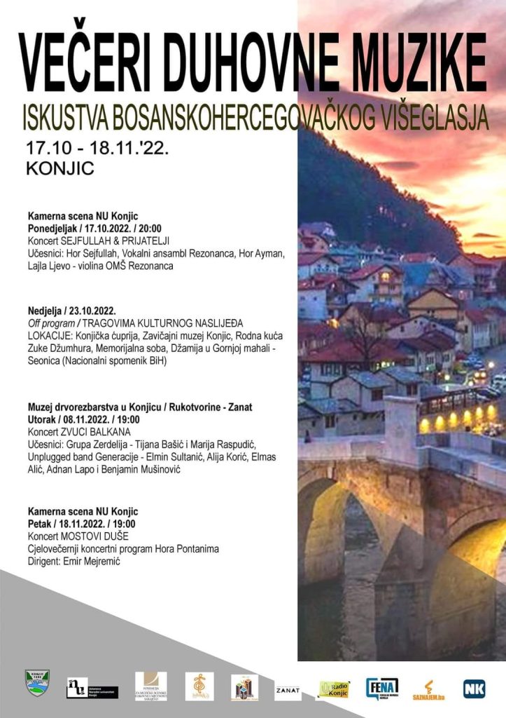 koncertom "sejfullah & prijatelji" večeras u konjicu počinju večeri duhovne muzike- iskustva bosanskohercegovačkog višeglasja