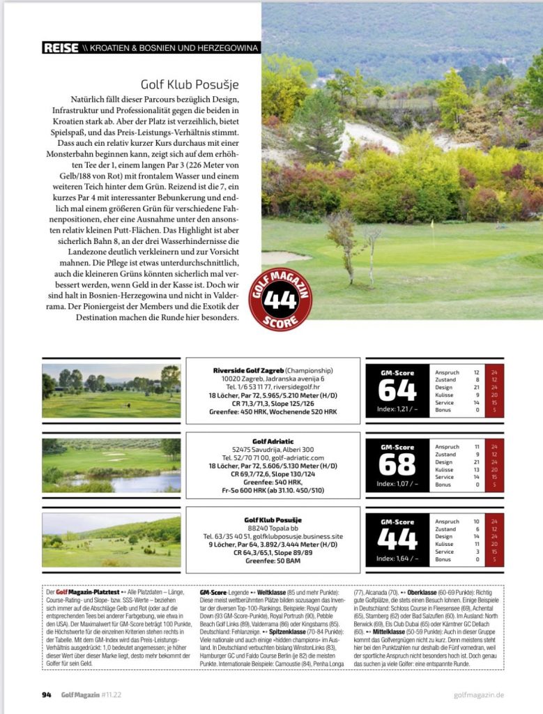 prestižni njemački magazin ‘golf’ u svojoj reportaži nahvalio golf klub posušje