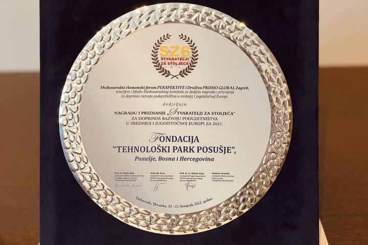 Tehnološkom parku Posušje nagrada za doprinos razvoju poduzetništva