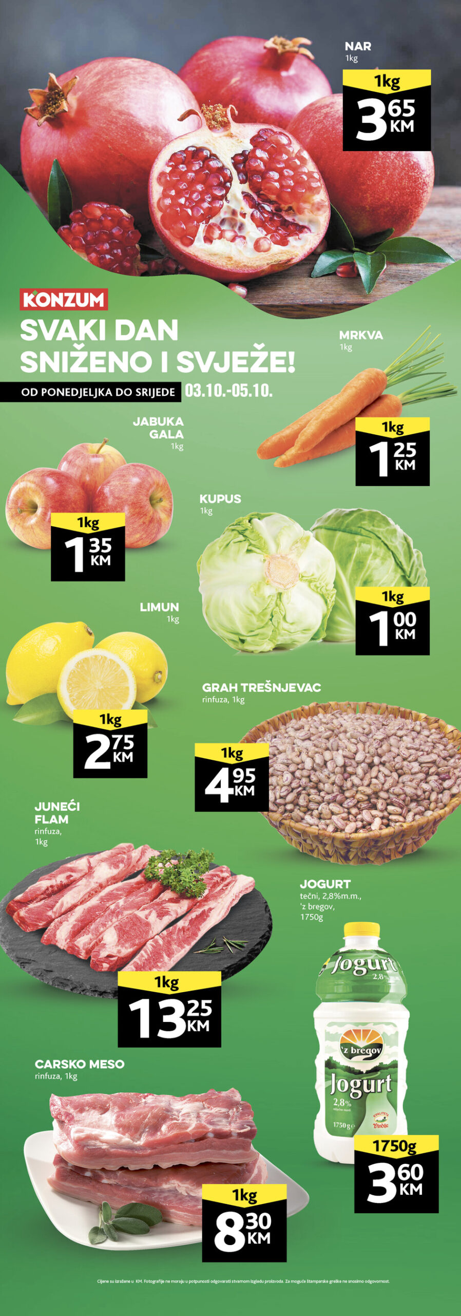KONZUM akcija za pocetak sedmice SNIZENJE od 3.10. do 5.10.2022