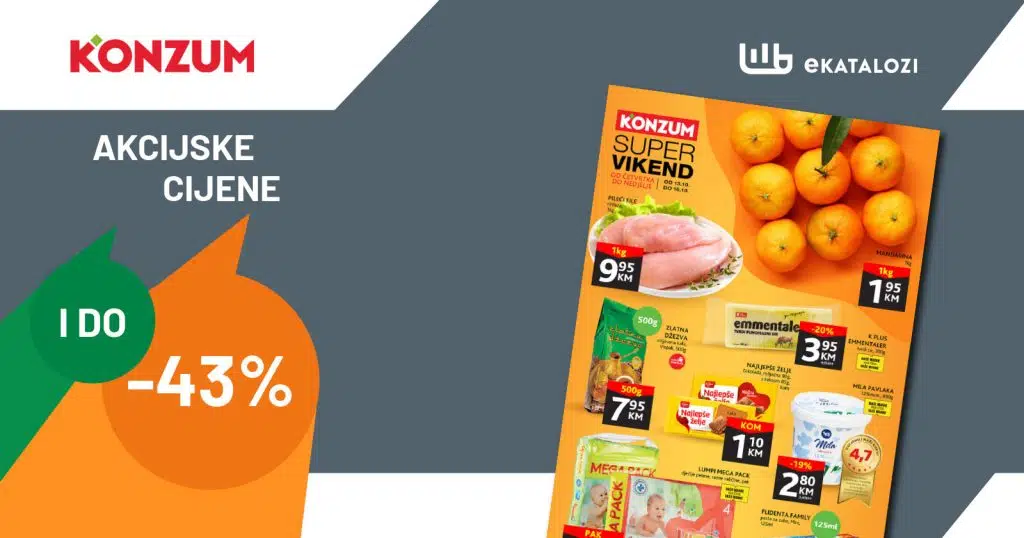 KONZUM Vikend akcija ▷【Sniženje do 43%】OKTOBAR 2022 novo sniženje od 13.10. do 16.10.2022.