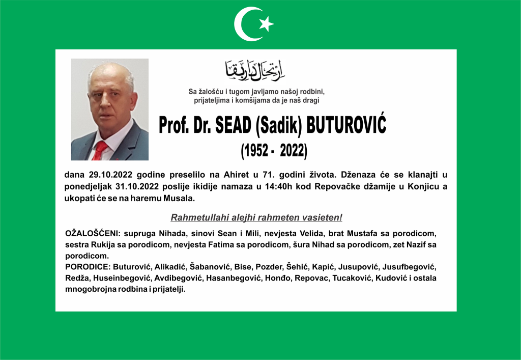 Komemoracija za Prof. Dr. Seada Buturovića Komemoracija za Prof. Dr. Seada Buturovića