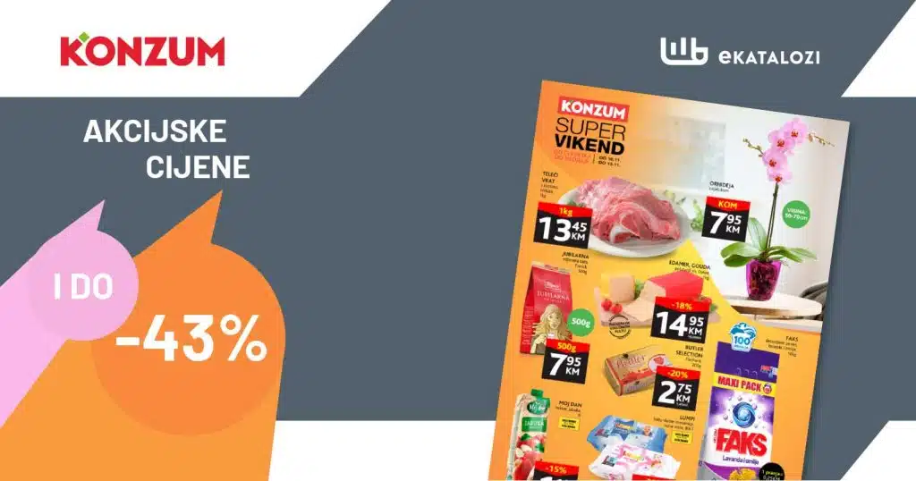 KONZUM Vikend akcija ▷【SNIŽENJE do 43%】NOVEMBAR 2022 najbolje cijene od 10.11. do 13.11.2022.
