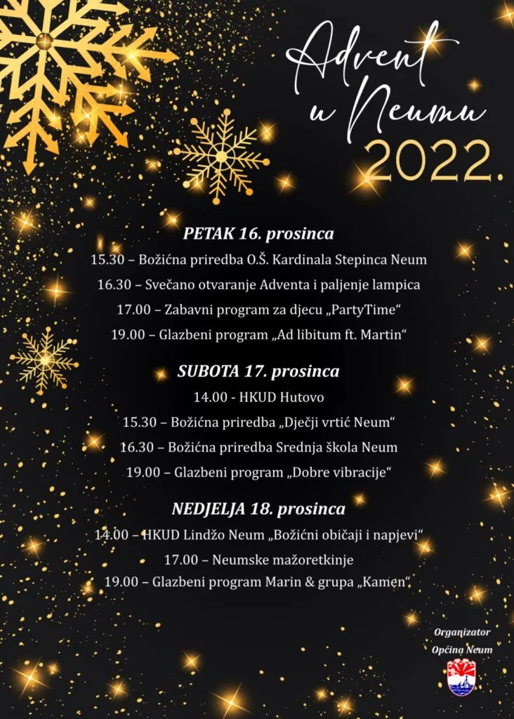 Sutra počine “Adventu u Neumu 2022”, očekuje vas bogat kulturno- zabavni program