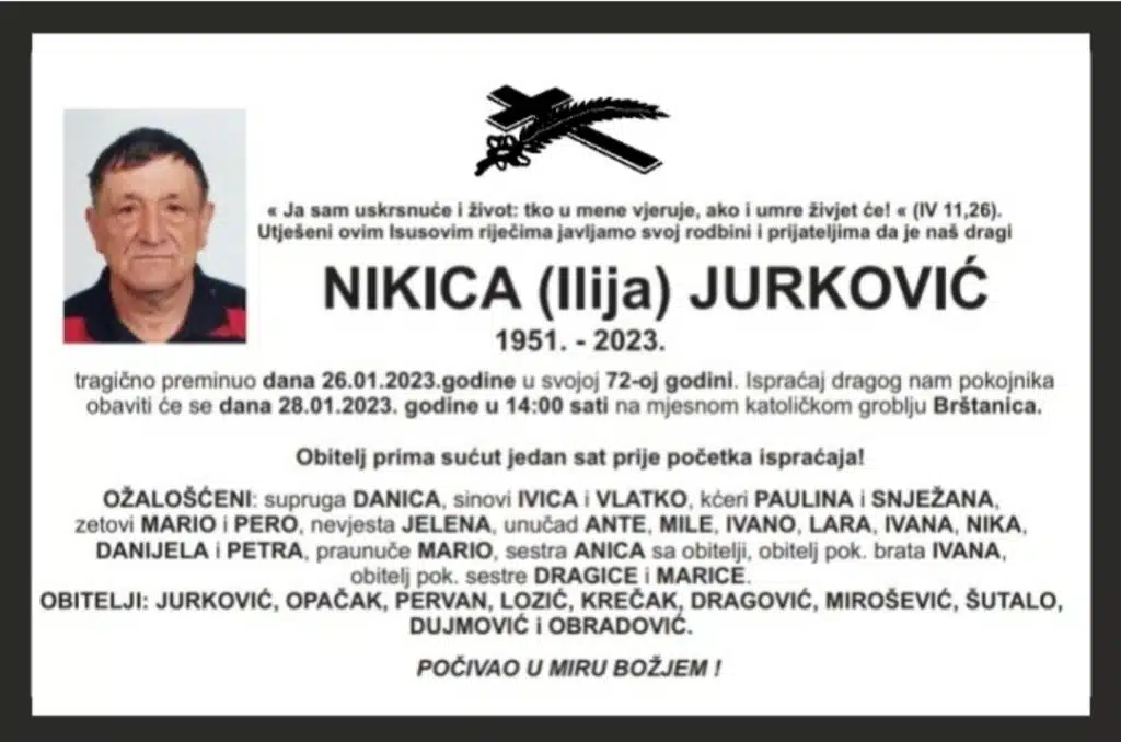 Danas posljednji ispraćaj tragično preminulog sugrađanina Nikice Jurkovića