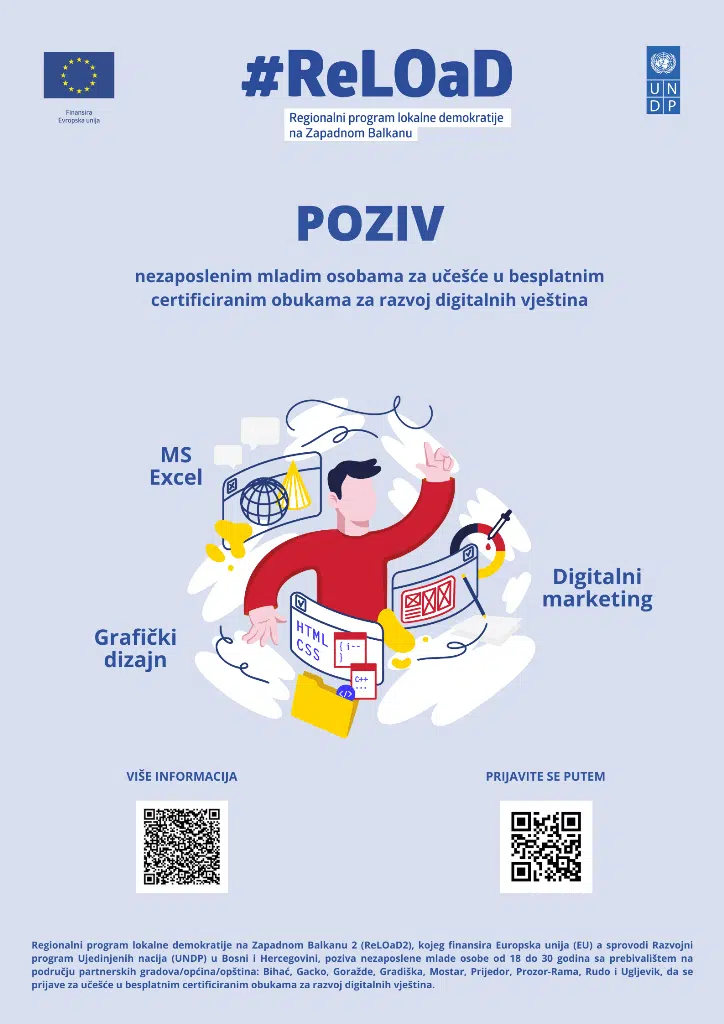 Poziv nezaposlenim osobama za učešće u besplatnim obukama za razvoj digitalnih vještina