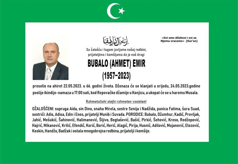 Preminuo bivši načelnik Općine Konjic Emir Bubalo Preminuo bivši načelnik Općine Konjic Emir Bubalo