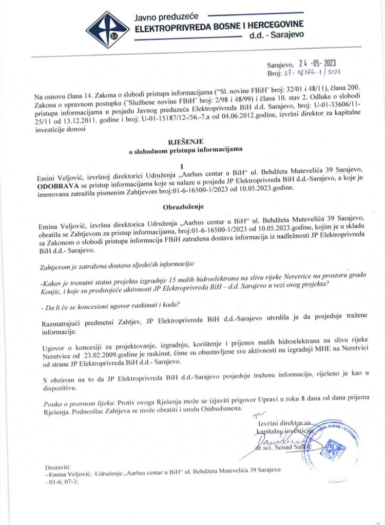 Poništen ugovor o koncesiji za izgradnju 15 mHE na rijeci Neretvici Poništen ugovor o koncesiji za izgradnju 15 mHE na rijeci Neretvici