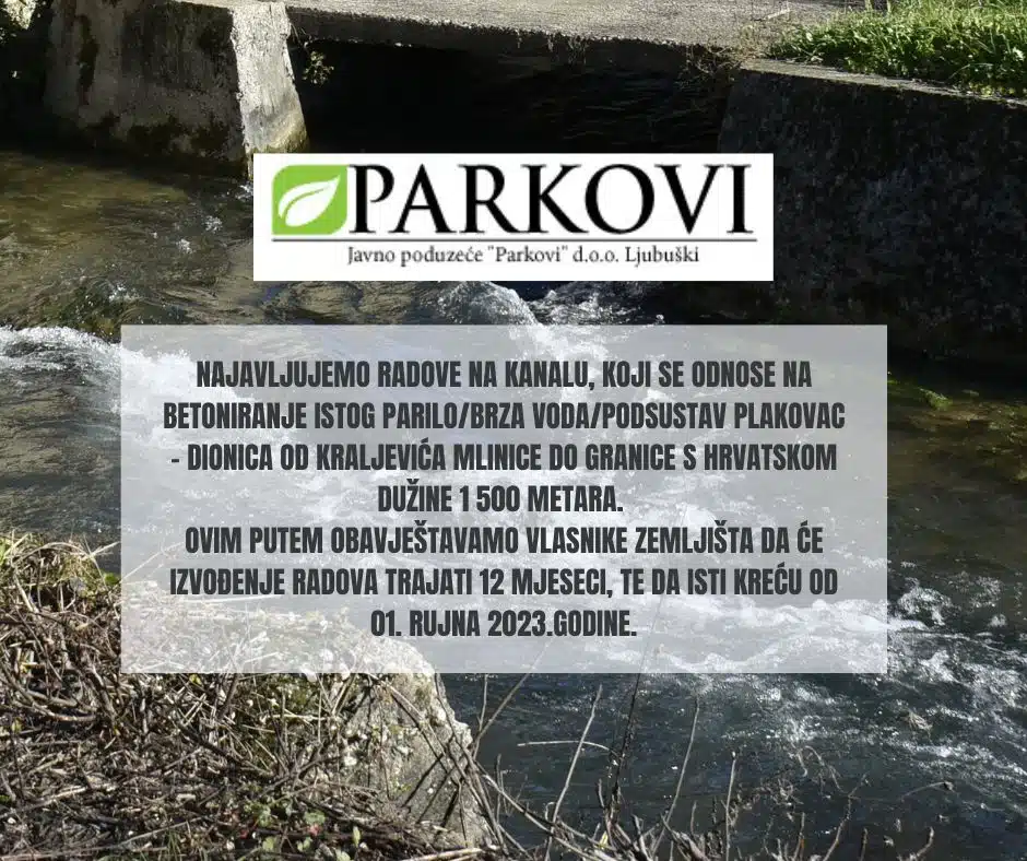 JP Parkovi: Radovi na kanalu Parilo/Brza voda
