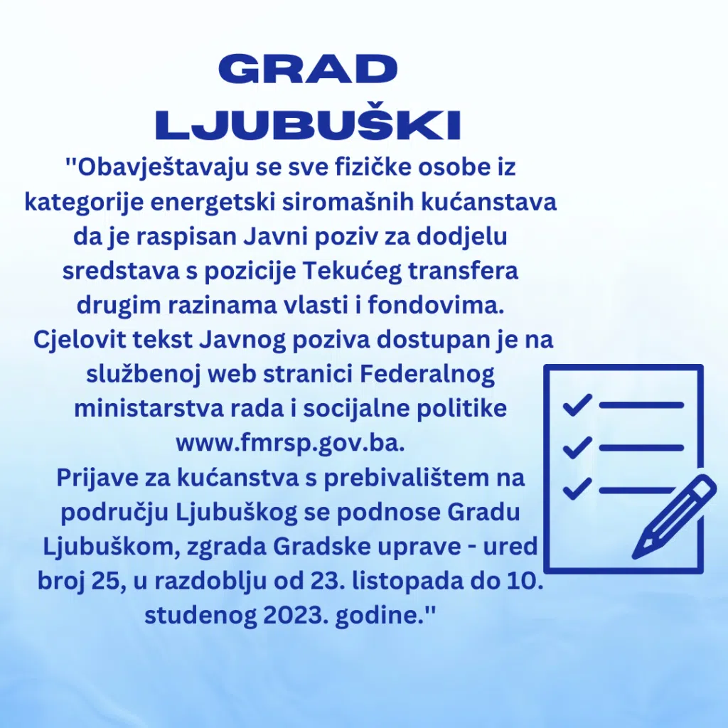 Grad Ljubuški:Obavijest građanima
