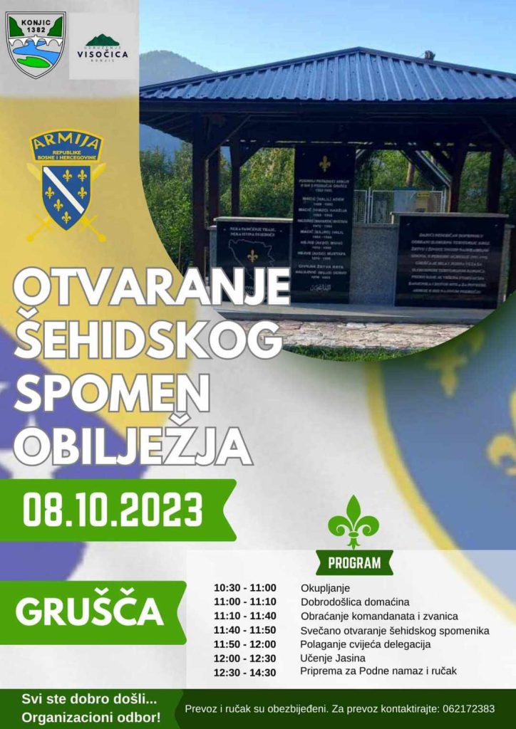 Grušča: 08.oktobra svečano otvaranje spomen obilježja šehidima i civilnoj žrtvi agresije