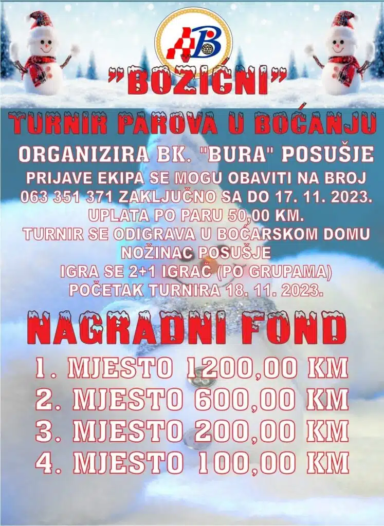 Još dva dana traju prijave za „Božićni turnir parova“ u boćanju