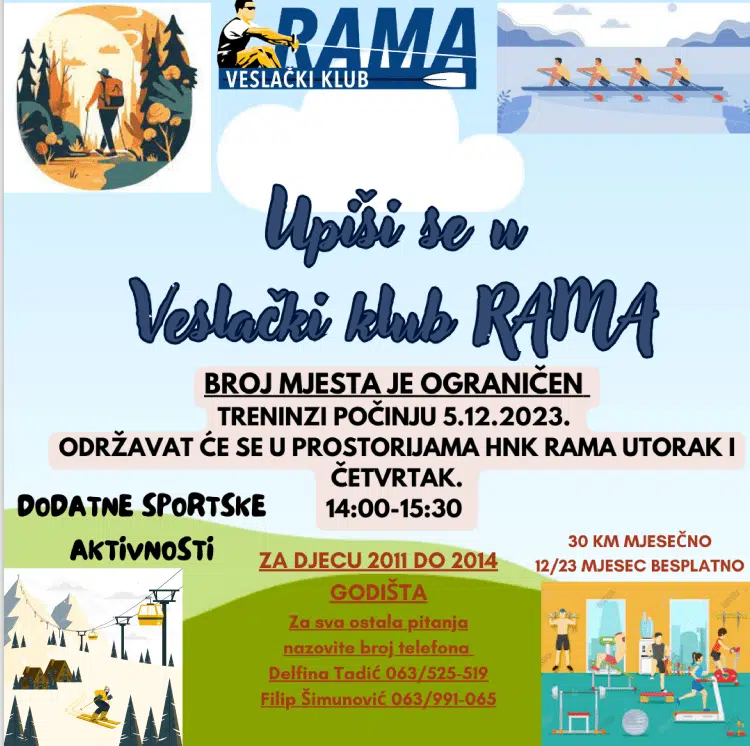 Veslački klub “Rama” obavještava o početku treninga u prostorijama HNK Rama