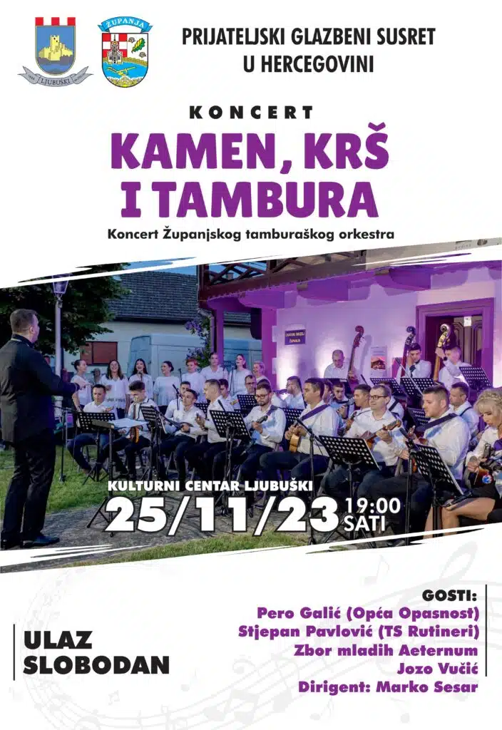 Ljubuški: Koncert kamen,krš i tambura u subotu