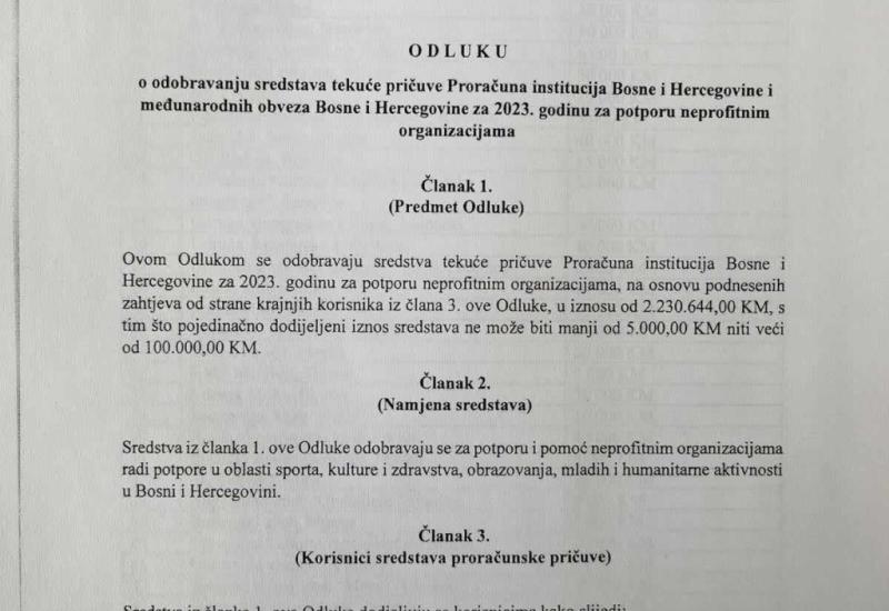 Kome su pripala sredstva VM-a - Kome je Vijeće ministara podijelilo 3,8 milijuna KM proračunskog novca?