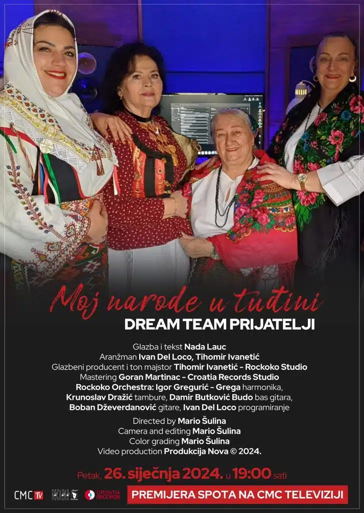U petak premijera pjesme “Moj narode u tuđini” Dream teama “Prijatelji” na CMC televiziji