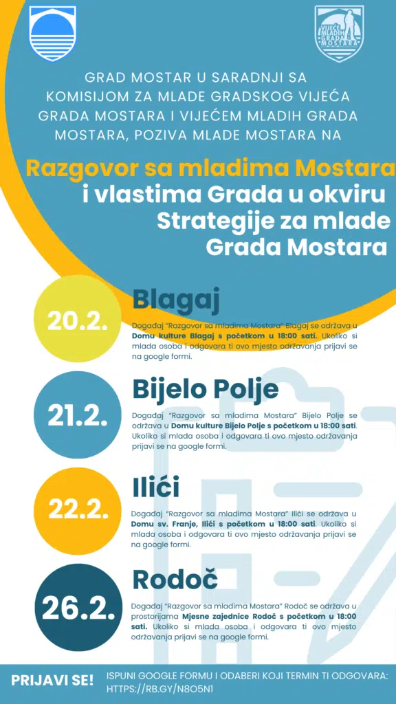 Javni poziv za druženje sa mladima u Gradu Mostaru