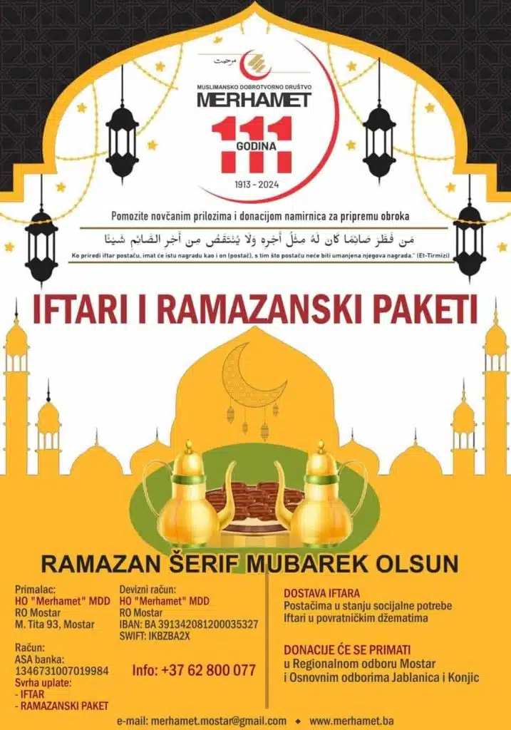 Merhamet Konjic provodi akciju “Iftari i ramazanski paketi”