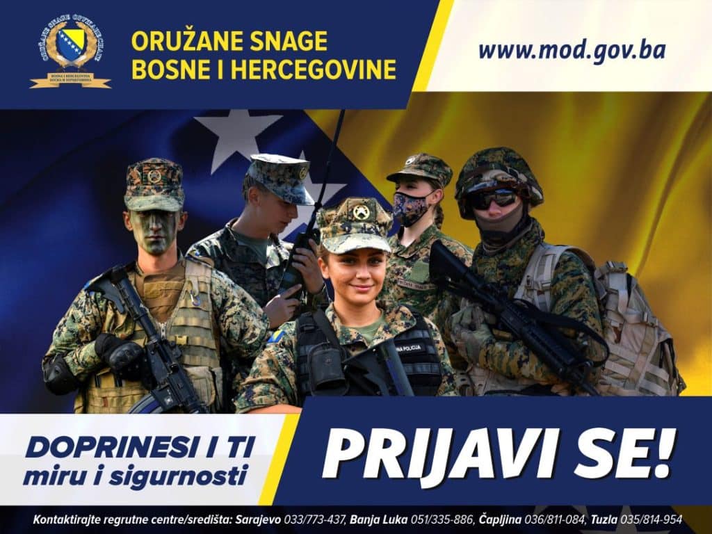 Ministarstvo odbrane BiH raspisalo oglas za prijem 400 kandidata u profesionalnu vojnu službu u činu vojnika OS BiH
