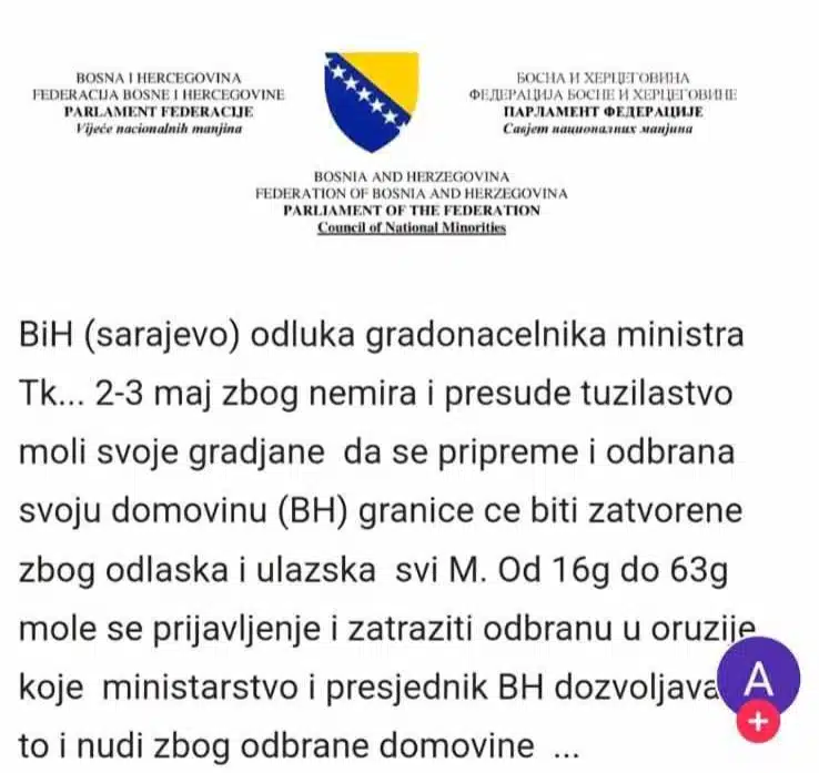 Zastupnički dom Parlamenta FBiH: Dokumenti u kojima se poziva na rat su falsifikat