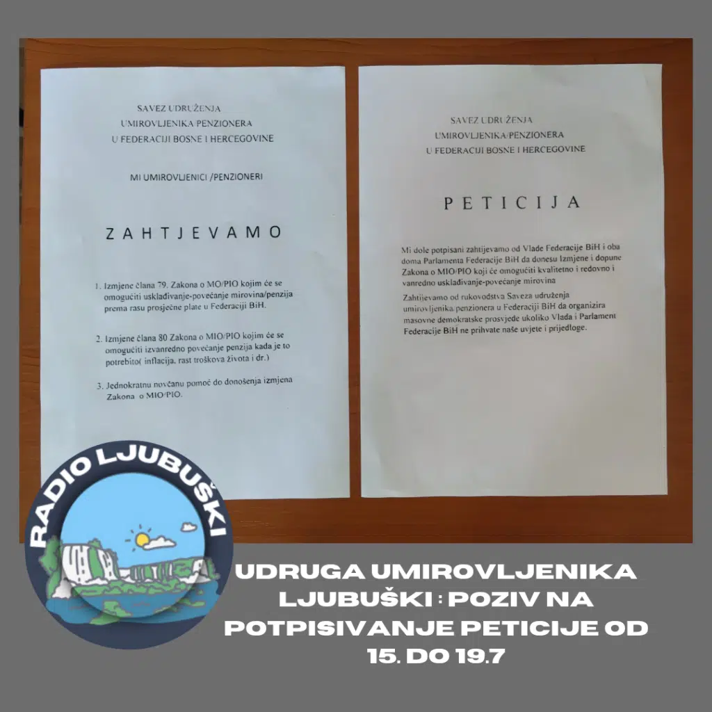 Poziv Udruge umirovljenika Ljubuški